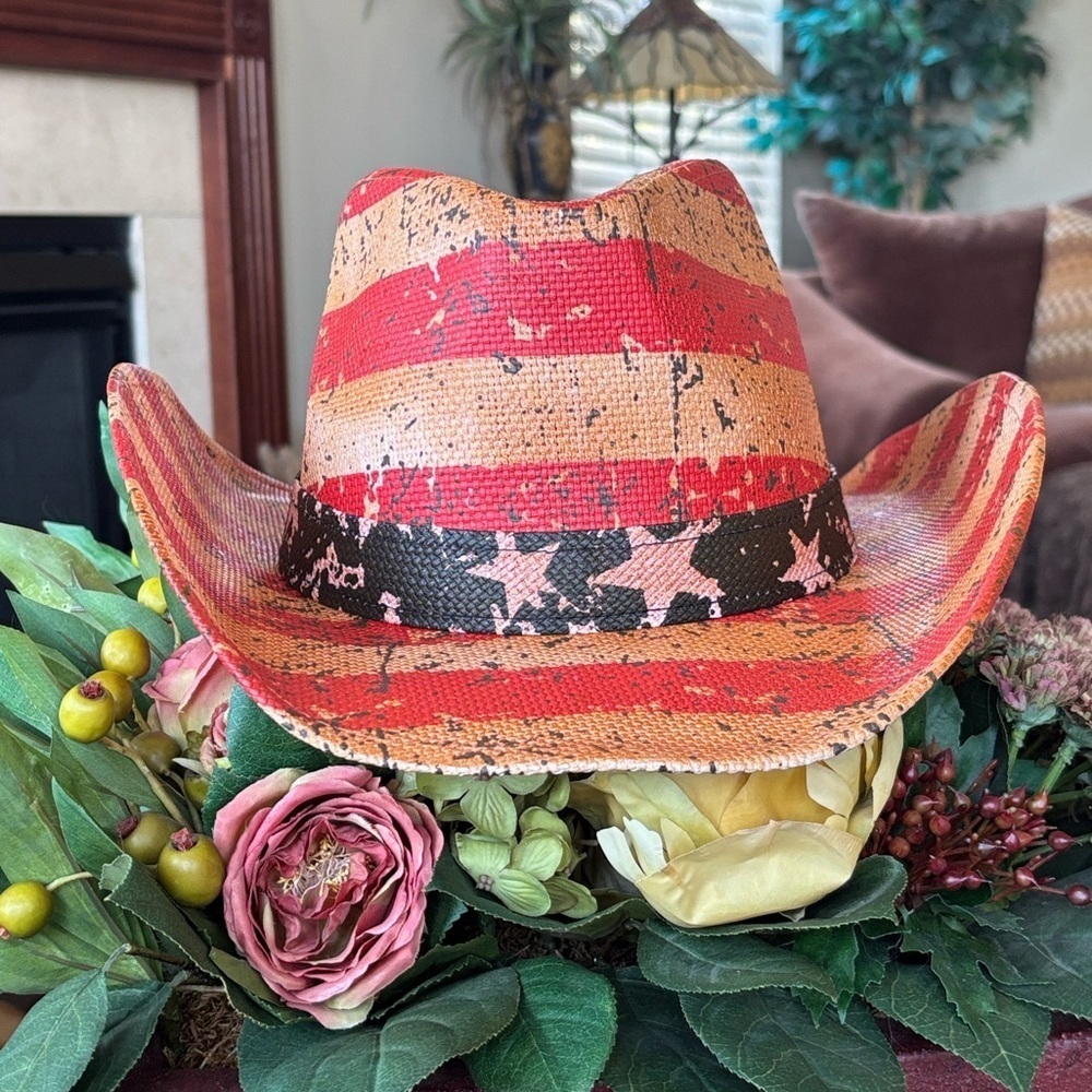 Brand New Goldcoast Sunwear Old Glory Drifter Straw Patriotic Cowboy Hat